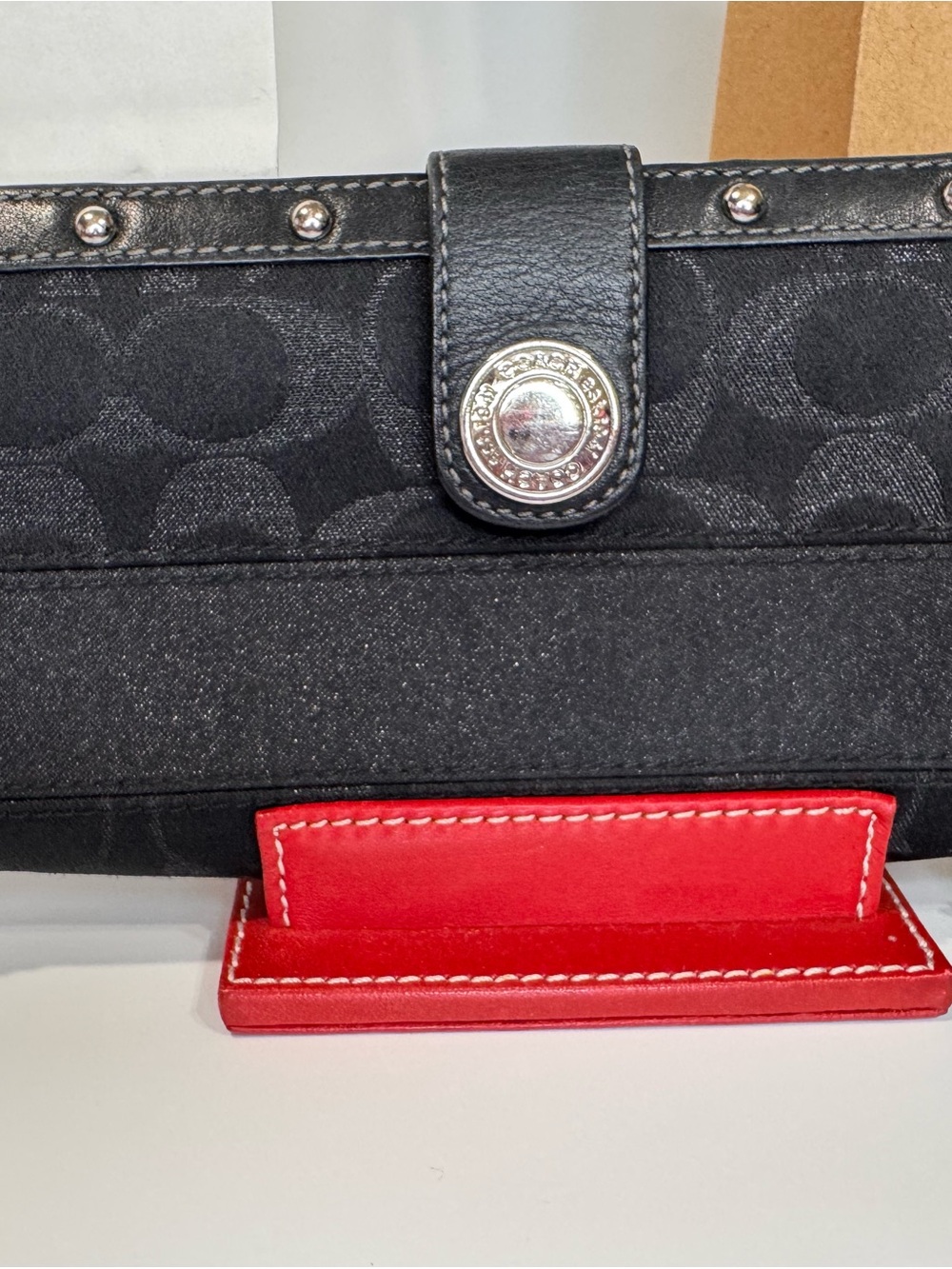 Coach Black Signature Canvas Wallet with classic coach snap head closure